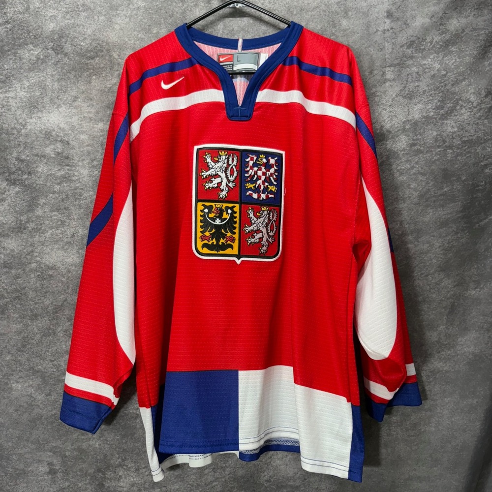 Nike Czech Republic Hockey Jersey Pavel Kubina #13 Sz L Red White Stitched Crest